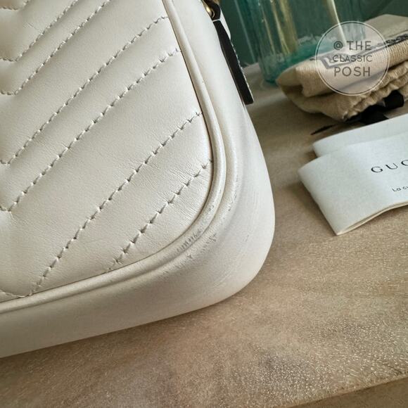 EUC Gucci Marmont Small Camera Bag White Gold HW Crossbody Bag - Picture 8 of 14